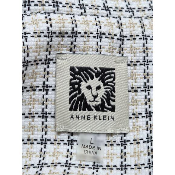 Anne Klein open Front  Blazer White /Natural Plaid 2 Pockets NWOT L - Picture 5 of 7